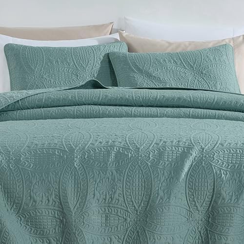 Chezmoi Collection Austin 3-piece Oversized Bedspread Coverlet Set (Queen, Spa Blue) | Oversized, Lightweight, Fade Resistant