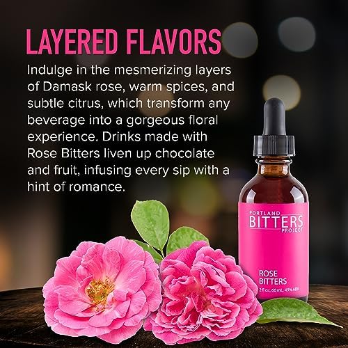 Portland Bitters Project Rose Bitters – Concentrated Bitters with Layered Flavors Made from Organic, Wild Crafted, Therapeutic Grade Whole Botanicals to Elevate Drinks & Cocktails – 2 fl oz
