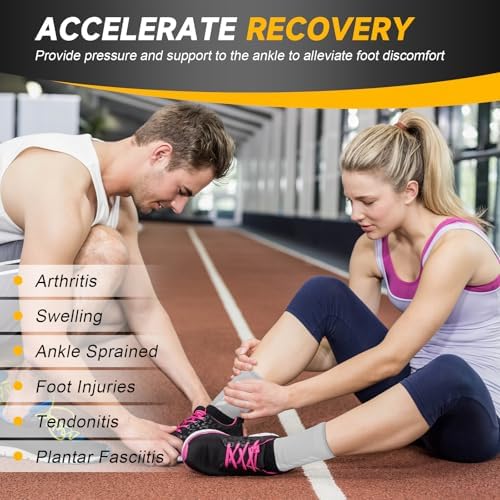 Ankle Support for Women & Men 1 Pair Ankle Compression Sleeve for Sports, Basketball, Running, Walking, Foot & Ankle Brace Socks for Arthritis, Sprained, Tendonitis, Plantar Fasciitis (Gray, X-Large)
