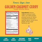 Brooklyn Delhi Golden Coconut Curry - Indian Simmer Sauce with Turmeric, Ginger, Lemon, & Coriander - 12 Ounces - Mild Enough for a kid, Flavorful Enough for a Foodie - Vegan - No Artificial Additives
