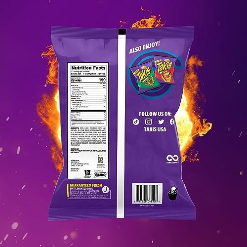 Takis Blue Heat 17 oz Fiesta Size Bag, Hot Chili Pepper Flavored Extreme Spicy Rolled Tortilla Chips