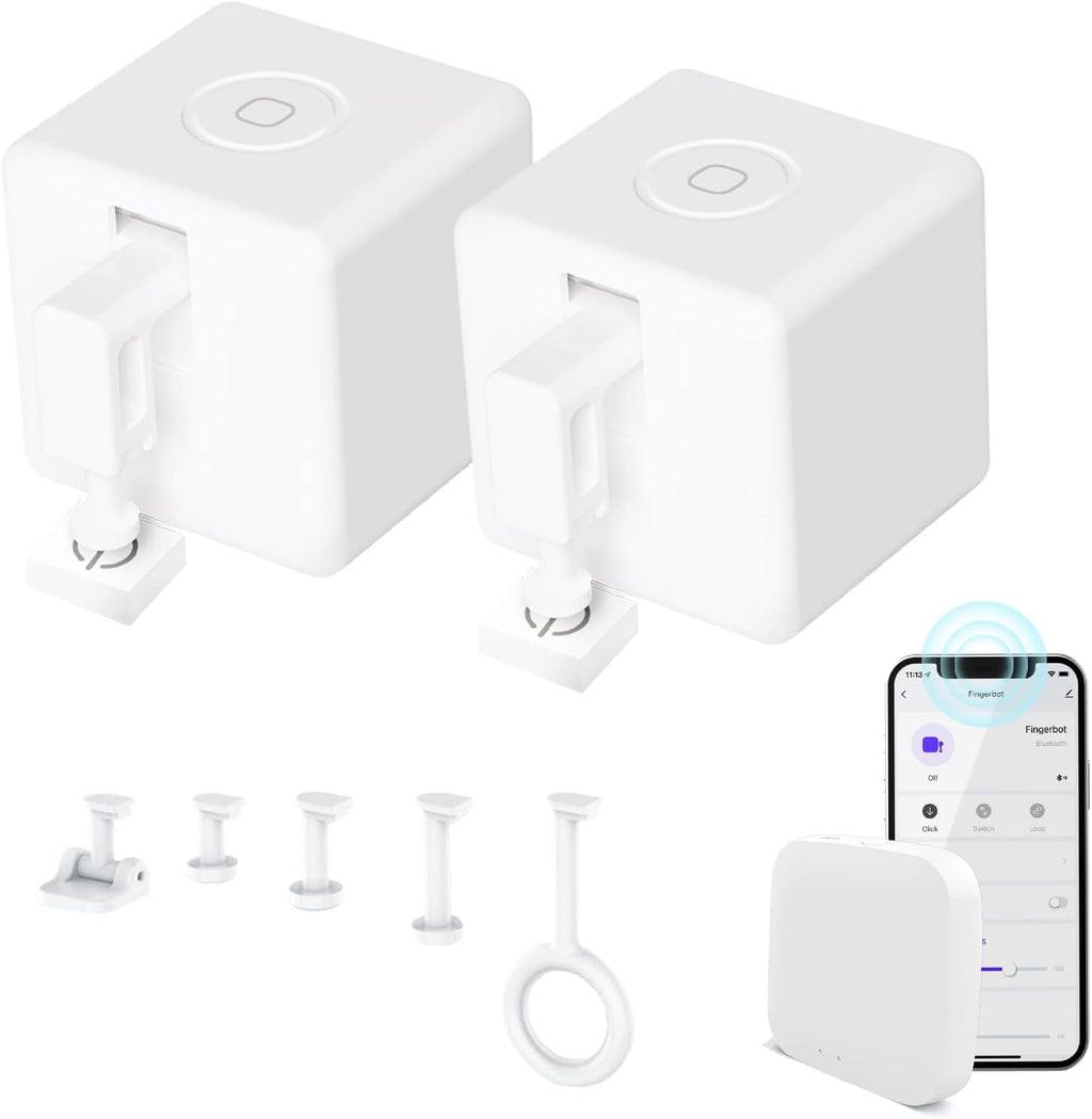 MOES Smart Fingerbot 2packs with Tuya Bluetooth Hub and Accessory kit, Smart Switch Button Pusher Adds Finger Touch Control, Compatible with Alexa, Google Home, Timing and Remote Control Finger Bot