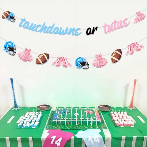 Jollyboom Football or Tutus Gender Reveal Decorations, Touchdowns or Tutus Gender Reveal Banner Pink Blue Ballet or Football Garland for Boy or Girl Baby Shower Gender Reveal Party Supplies