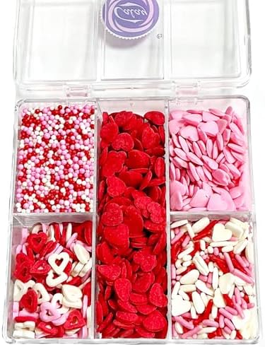 Valentines Themed Sprinkles for Cake Decorating,Edible Pink, Red and White Heart Sprinkles Baking Cupcake Toppers,Ice Cream 75g/2.6oz.