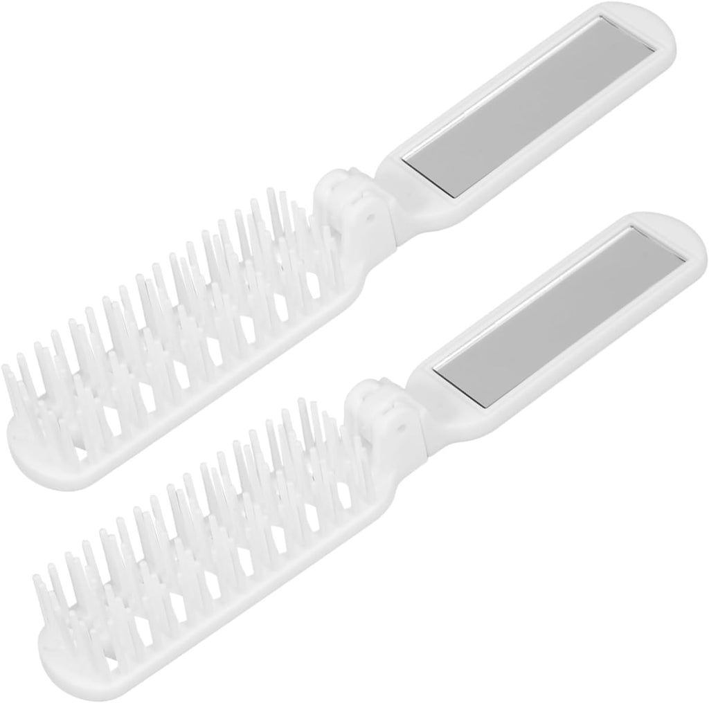 NOLITOY 2pcs Folding Hair Brush Travel Portable Folding Comb with Mirror Small Foldable Hair Brush for Purse