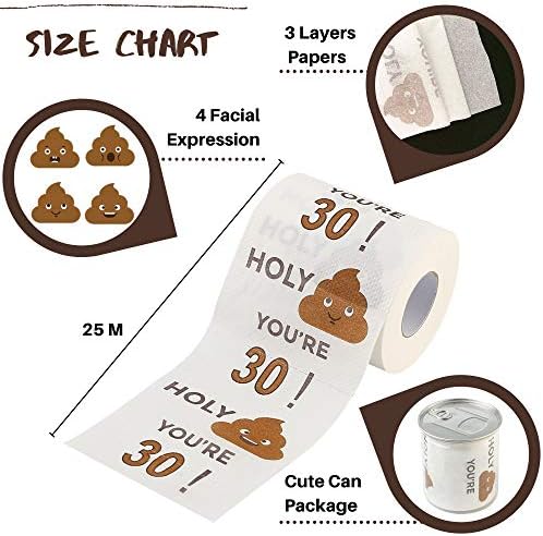 Happy 30th Birthday Toilet Paper Roll 3-Ply Funny Birthday Gifts for Men and Women Novelty for Birthday Party Decorations Seventy 30 Party Supplies (30th Years)