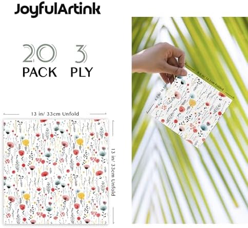 Premium Designer Paper Napkins, 3-Ply 6.5 x 6.5-inches Fold Disposable Decorative Lunch Dinner Napkin (01-1.Fresh Bouquet Floral 20-Count, 6.5"x6.5",Luncheon Size)