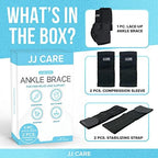 JJ CARE Ankle Stability Brace - Lace Up Adjustable Ankle Brace for Men Sprained Ankle With 2 Compression Sleeves and Straps, Breathable Ankle Braces for Women Support, Sleeping, Sports & Injuries