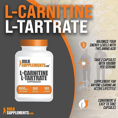 BulkSupplements.com L-Carnitine L-Tartrate Capsules - Carnitine Supplement, L Carnitine 1000mg Capsules - L-Carnitine Tartrate, Gluten Free - 2 Capsules per Serving, 360 Capsules (Pack of 1)