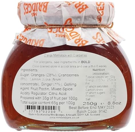 Mrs Bridges Christmas Marmalade, Made in Scotland, 8oz Jar (Pack of 1)