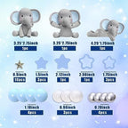 32 PCS Elephant Cake Decoration with Mini Elephant Blue White Pearl Balls for Elephant Theme Birthday Supplies (BLUE)