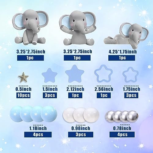 32 PCS Elephant Cake Decoration with Mini Elephant Blue White Pearl Balls for Elephant Theme Birthday Supplies (BLUE)