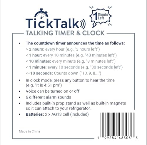 Talking Timer, Visual Timer Alternative, & Digital Clock Voice Countdown Announcements Every Hour/10 Min/1 Min | Cooking, Kids/Adults, Workouts, Classroom & ADHD and ADD Time Management.