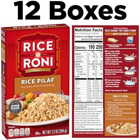 Rice-A-Roni, Rice Pilaf, Pasta and Rice Mix 7.2 Ounce (Pack of 12 Boxes)