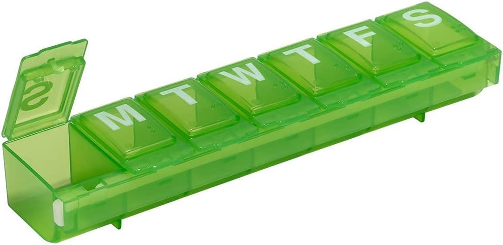 EZY DOSE Weekly (7-Day) Daily Pill Container, Medicine Planner, Vitamin Organizer, Large Locking Compartments Secure Prescription Medication and Prevent Accidental Spilling, Color May Vary, BPA Free