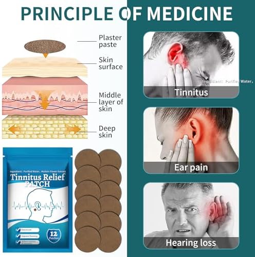 Tinnitus Relief Patches, Natural Herbal Tinnitus Relief Treatment Ear Patch, for Ear Ringing, Ear Pain, Relief Hearing Loss and Protect Ear Health, 12Pcs (1 Pack)