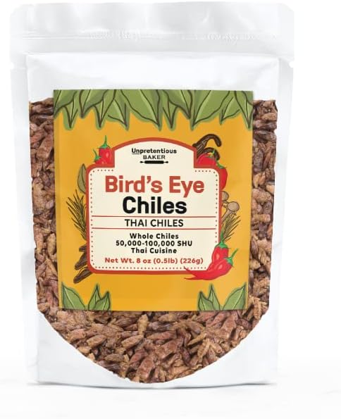 Unpretentious Whole Bird's Eye Chiles, 8oz, Thai Chiles, 50,000-100,000 SHU, Southeast Asian Cuisine