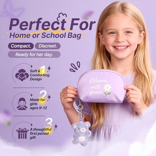 First Period Kit for Girls 9–12 – Tween Menstrual Starter Kits with 8 PC Period Gift Kits for for Tween Girls Gift-Ready Box (Purple)