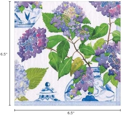 Caspari Hydrangeas and Porcelain Paper Luncheon Napkins - 20 Per Package