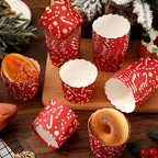 Whaline 100Pcs Christmas Paper Baking Cups Red Green Candy Cane Cupcake Wrappers Scalloped Edge Cupcake Muffin Cases for Xmas Winter Holiday Party Dessert Decoration