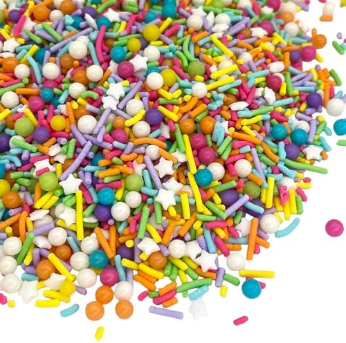 Manvscakes, pink sprinkles, valentines, cake sprinkles, gluten free, cookies, chocolate, fondant, princess topping, ice cream, edible, dessert decoration (Rainbow)
