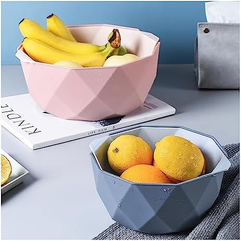 Fruit Bowls Fruit Tray Living Room Home Kitchen Double Wash Vegetable Draining Basket Fruit Basket Blue Green Pink Fruit Bowl Fruit Basket (Color : Green, Size : Small)