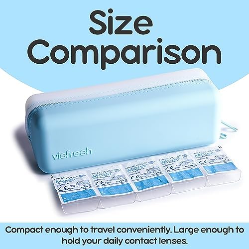 Disposable Daily Contact-Lens Case Organizer, Travel-Friendly, Premium Quality, Water-Resistant Silicone Case with Clearly Labeled R & L, Storage up to 30 lenses (Blue)