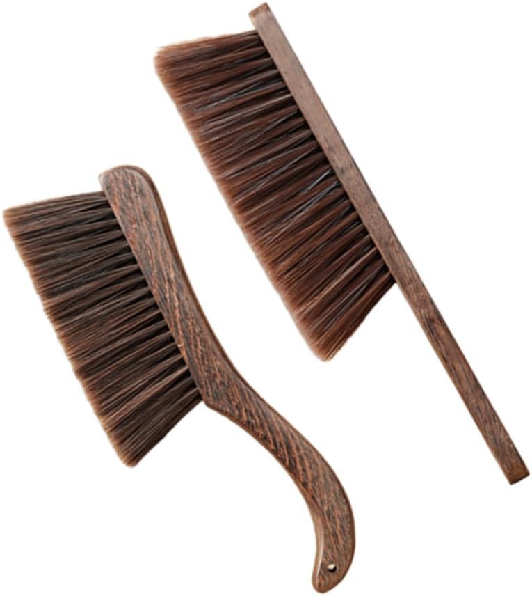 Soft Bristle Bed Sheets Sweeping Cleaning Brush with Long Wooden Hand, Straight Curved Hand Wood Broom Counter Duster for Crumb Debris Desk Quilt Sofa Furniture Car Clothes Hair Remover (2 Pack)