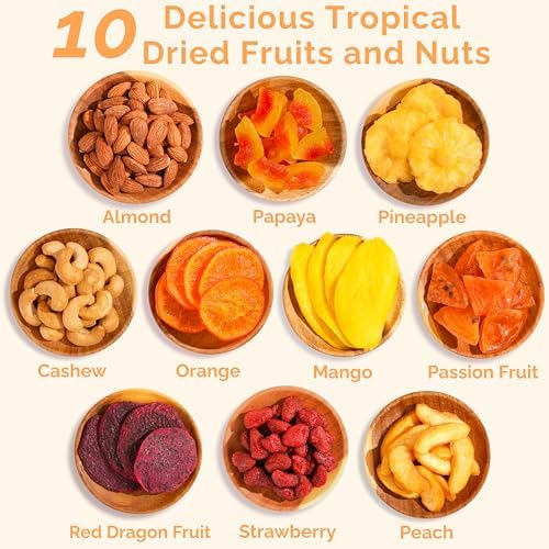 Dried Fruit Gift Basket – 10 Tropical Flavor Mothers Day Gifts for Mom | Dried Fruit Basket Gift - Soft Dried Fruit and Nuts Gift Basket - Fruit Baskets for Delivery | Food Gift Baskets for Women Tray