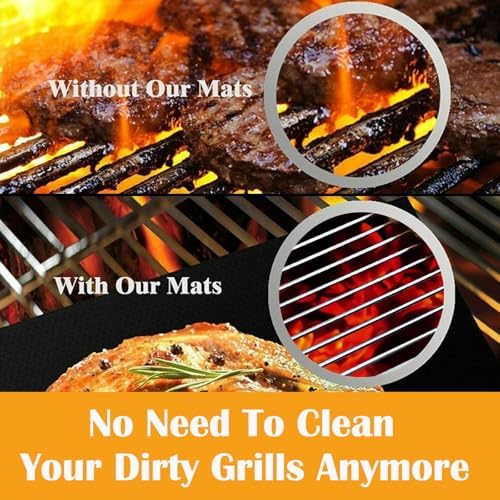 Grill Mats for Outdoor Grill, Dailyart Grill Mats Non Stick Set of 5 BBQ Grill Mat Baking Mats Teflon BBQ Grilling Accessories Reusable,Works on Gas, Charcoal, Electric Grill 15.75 x 13-Inch, Black