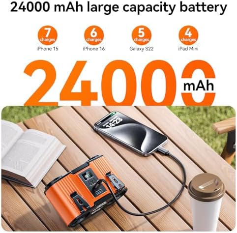 24000mAh Portable Waist Fan, Dual Waist Fan, USB Rechargeable Clip On Belt for Working, Dual Air Ducts Motors, 10 Speeds & 40H, Wearable Neck Fan Cooling for Camping, Outdoor, Travel (Orange)