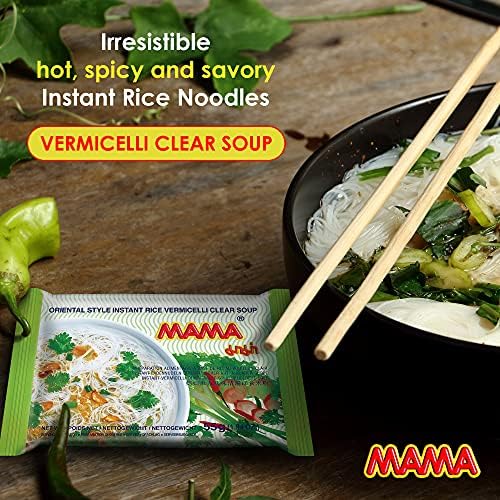 MAMA Noodles Vermicelli Clear Soup Instant Rice Noodles w/Delicious Thai Flavors, Hot & Spicy Noodles, No Trans Fat w/Fewer Calories Than Deep Fried Noodles 30 Pack