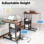 Height Adjustable Overbed Table with Wheel and Charging Station, Tiltable Desk C Shaped End Table for Couch, 2-Tier Overbed Bedside Desk with Storage Shelve for Living Room Bedroom