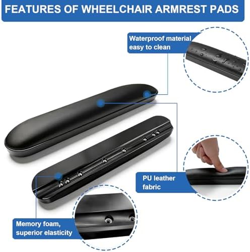 Padded Armrests for Wheelchair, Premium Wheelchair Armrest Pads, 10-1/4" Long Wheelchair Armrest Replacement Parts, Compatible with All Brands(1 Pair)