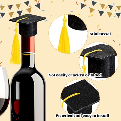 25 Pcs Mini Graduation Caps with Tassel, Graduation Cap Wine Bottle Toppers