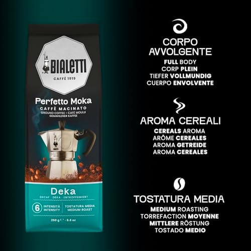 Bialetti - Perfetto Moka Deka: Medium Roasting Ground Coffee, Cereals Aroma, 8.8 Oz - 250g, Bag with Flavour-Saving Valve