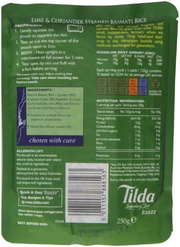 Tilda Steamed Basmati Lime and Coriander Rice 250 g (Pack of 6)