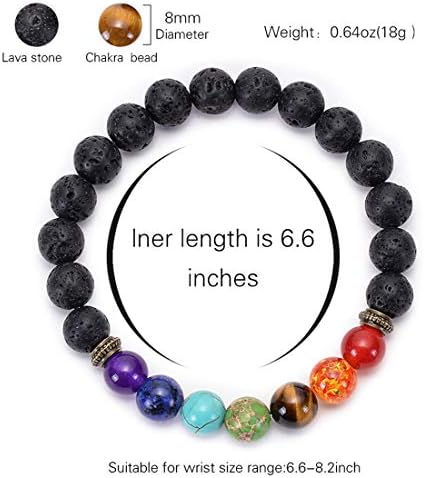 GelConnie Lava Rock Chakra Bracelet 7 Chakra 8mm Natural Stone Healing Bracelet Stress Relief Yoga Beads Anxiety Bracelet Aromatherapy Essential Oil Diffuser Bracelet Bangle