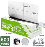 600 Count Pre-Cut Aluminum Foil Sheets, 12" x 10.6" Inch Pre Cut Aluminum Foil sheets for Restaurant Use, Disposable Foil Sheets for Food, Hot Dogs, and Sandwiches