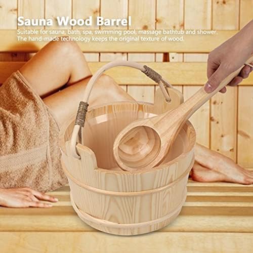 AIZYR Sauna Bucket and Ladle Set - Pine Wood Barrel with Plastic Liner and Handle for Sauna Hot Spring Bath Massage Bathtub