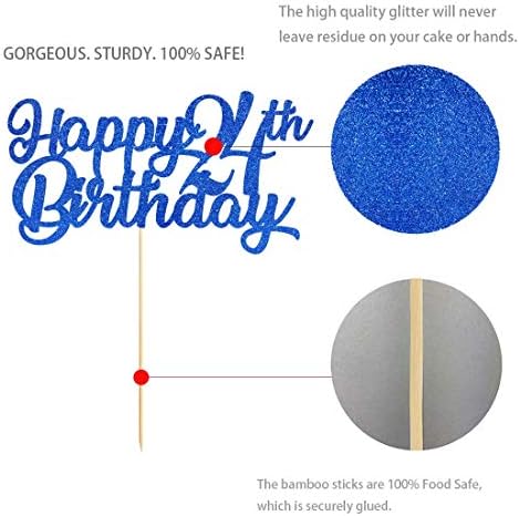 Blue Happy 24th Birthday Cake Topper, Royal Blue Glitter Cheers To 24 Years Party Cake Decorations, Supply