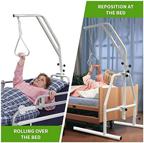 White Bed Trapeze With 300LBS Weight Capacity - Hospital Trapeze Bar For Bed Mobility Pull Up Floor Stand Bar Assisting Elderly Reposition/Rolling/Sitting Tool-free Assemble, Strong And Work Well