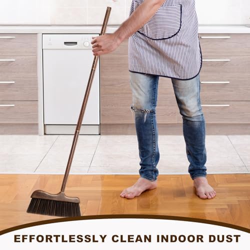 Wood Broom with Long Handle Soft Bristle Sweeper Broom Indoor Hand Brooms for Home Kitchen Office Pet Hair Removal