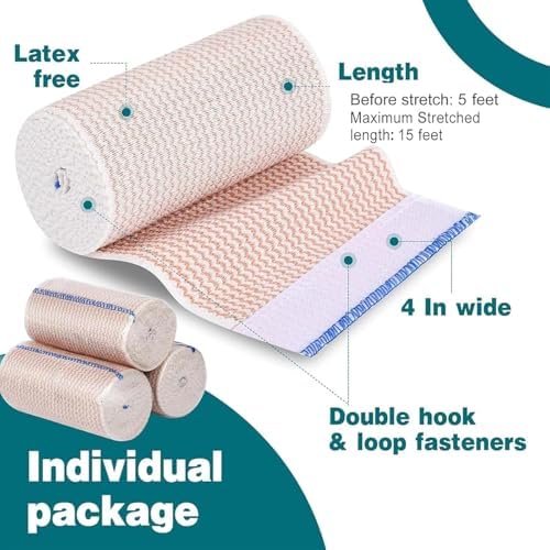 AZEN Premium 10 Pack Elastic Bandage Wrap 4 Inch, Compression Wrap Bandage for Legs, Lymphedema Wraps for Legs, Ankle, Knee, Tummy, Body