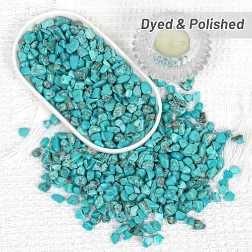 1.1lb Crushed Howlite Turquoise Crystal Tumbled Chips-Howlite Turquoise Healing Crystals Chips Bulk, Crushed Crystal Gemstones for Crafts, Beautiful Package for Gift