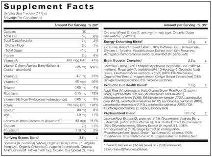 Genuine Health Greens + Extra Energy Superfood Powder, Provides An Immediate Energy Boost & Supports Gut Health, Dark Chocolate Flavor, 15 Servings