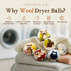 Hustle & Blush Fluff Ewes Wool Dryer Balls 6 Pack - Extra Large Hedgehog and Homies Premium Hand Needled New Zealand Laundry Set, Reduces Drying Time, Static Control, Chemical Free Reusable