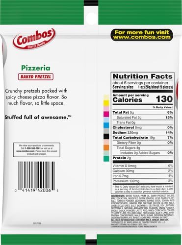COMBOS Pizzeria Pretzel Baked Snacks 6.3-Ounce Bag