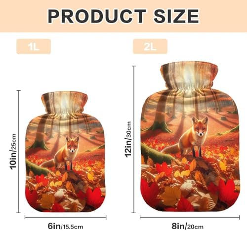 Autumn Fox in Forest Hot Water Bottle with Soft Velvet Cover Hot Water Bag for Neck and Shoulder Pain Relief, 2L