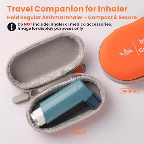Empty Inhaler Holder Carry Case, Hard-Shell Protective, Splash-Resistant with High-Visibility, Compact & Snug Fit for Asthma & Allergy Sufferers Daily & Travel Use (Small, No Inhaler)